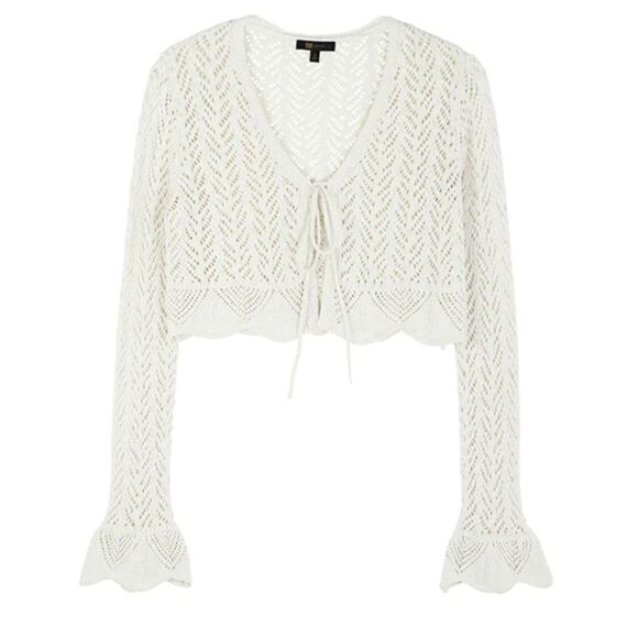 FRYE Open Knit Pointelle Ruffle Cardigan CREAM NWT - Picture 2 of 14